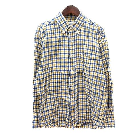 ネルシャツ ボタンダウン チェック 長袖 L 黄色 イエロー 紺 ネイビー