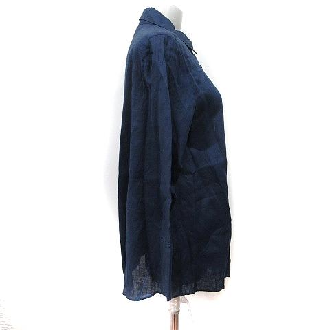 ドゥクラッセ　DOCLASSE 紺　ネイビー　定価11,990円 ドゥクラッセ DoCLASSE シャツ ブラウス 長袖 麻 リネン レース 11 L