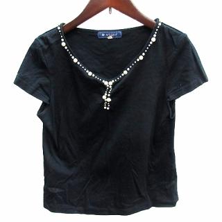 未使用　タグ付き　22000円　エムズグレイシー　パール　半袖　ニット エムズグレイシー M'S GRACY カットソー Tシャツ Vネック フェイク