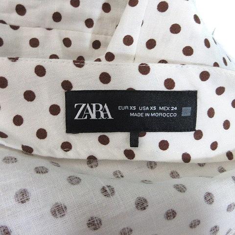 ZARA（ザラ） ワンピース ロング ノースリーブ ドット 麻 リネン 白 