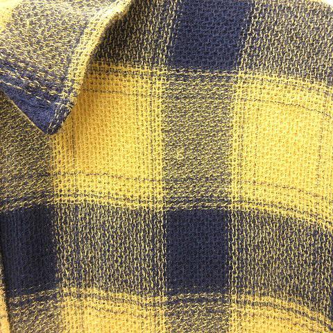 ザラマン ZARA MAN シャツ チェック 長袖 L 黄色 イエロー 紺 ネイビー 