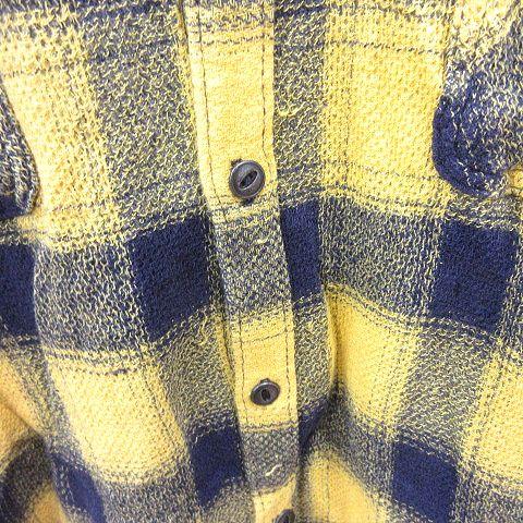 ザラマン ZARA MAN シャツ チェック 長袖 L 黄色 イエロー 紺 ネイビー 