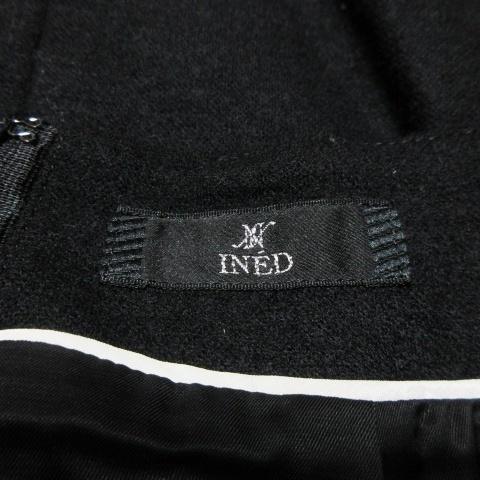 イネド INED スカート タイト ひざ丈 ウール 厚手 9 黒 ブラック /CK12  