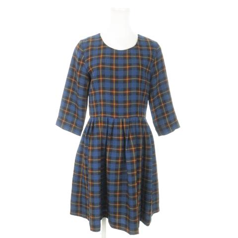 ✨美品✨プリーツプリーズ　ワンピース　チュニック　チェック　Aライン　七分袖 シャツワンピース タータンチェック チュニック ワンピース 長袖 秋冬