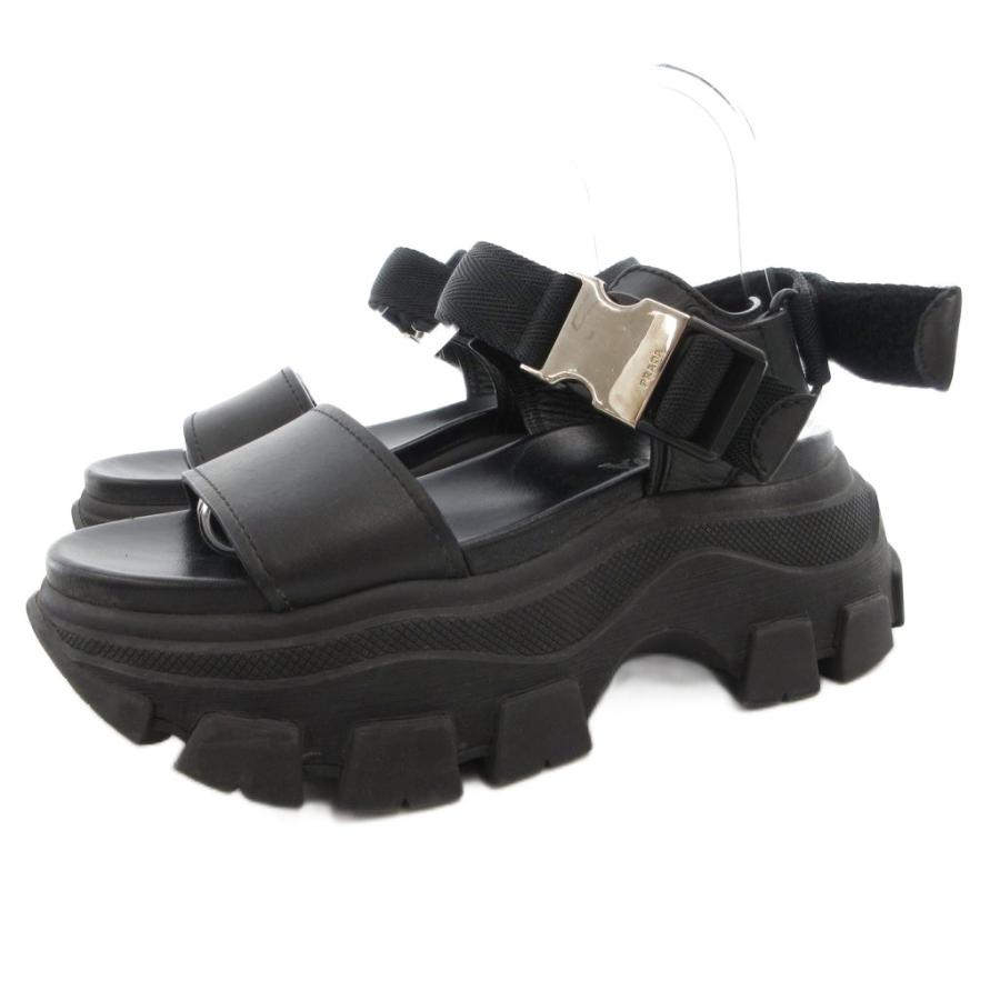 PRADA（プラダ） プラットフォーム サンダル ロゴバックル レザー 37