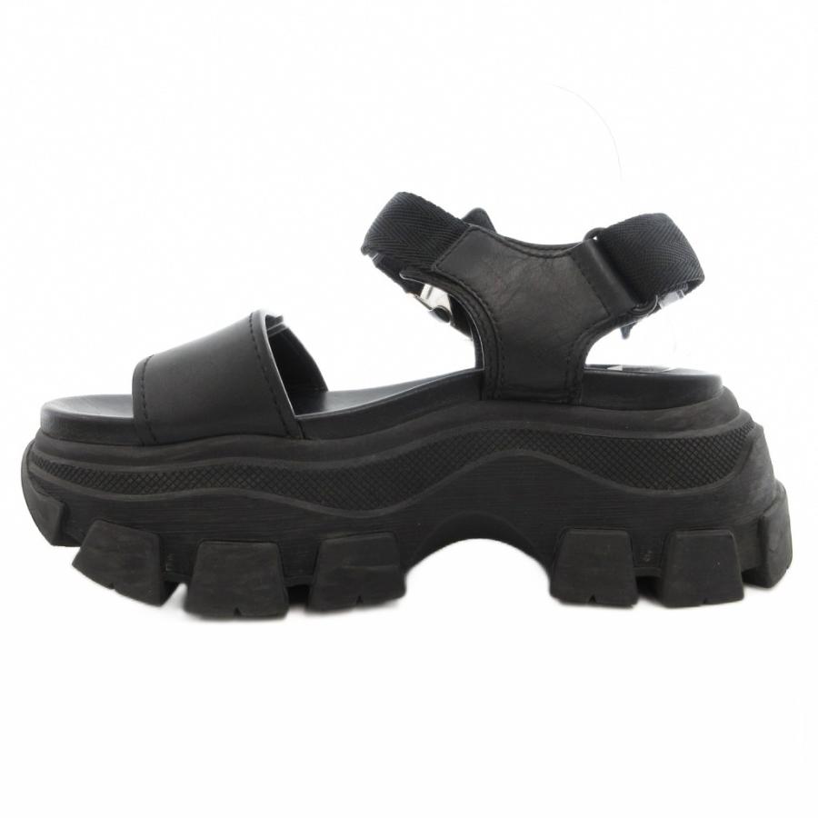 極美品　PRADA　厚底　ウェッジソール　サンダル　プラットフォーム　ヒール PRADA（プラダ） プラットフォーム サンダル ロゴバックル レザー 37