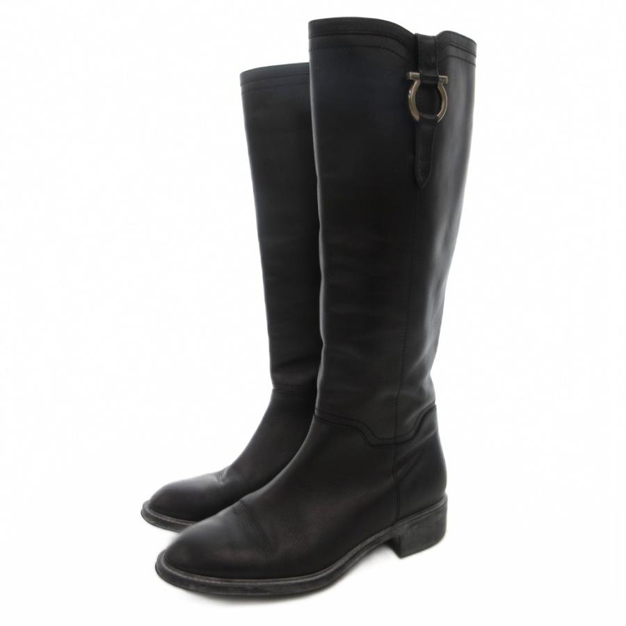 サルヴァトーレ フェラガ ロングブーツ ガンチーニ レザー ブラック23.5cm FERRAGAMO（フェラガモ） サルヴァトーレフェラガモ Salvatore