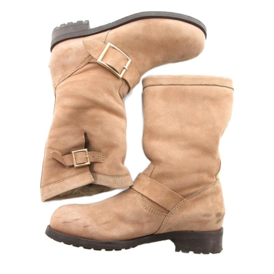 ジミーチュウ JIMMY CHOO エンジニアブーツ 毛皮 レザー スエード 37