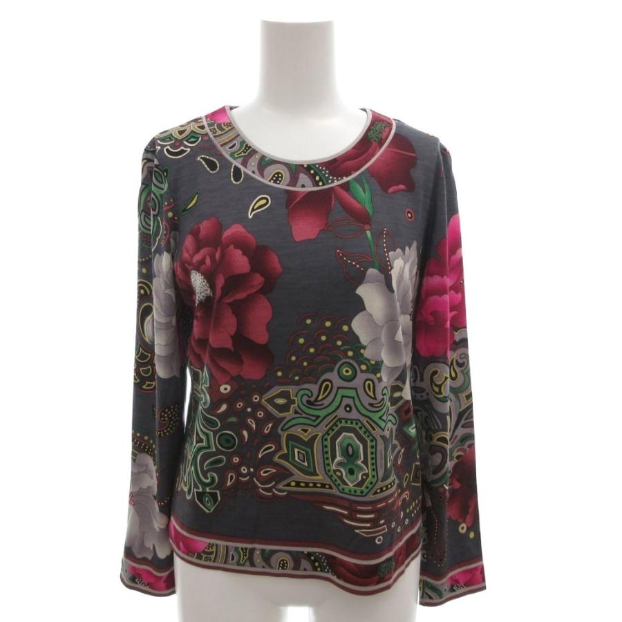 【中古】レオナール LEONARD カットソー シルク混 長袖 38 グレー 花柄 ボタニカル柄 ペイズリー柄 総柄 /FF ■GY62 LEONARD（レオナール） カットソー シルク混 長袖 38 グレー 花柄