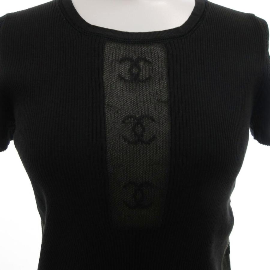【中古】シャネル CHANEL ヴィンテージ リブニット ココマーク メッシュ切替 半袖 36 茶 ブラウン /FF CHANEL（シャネル） ヴィンテージ リブニット ココマーク メッシュ切替