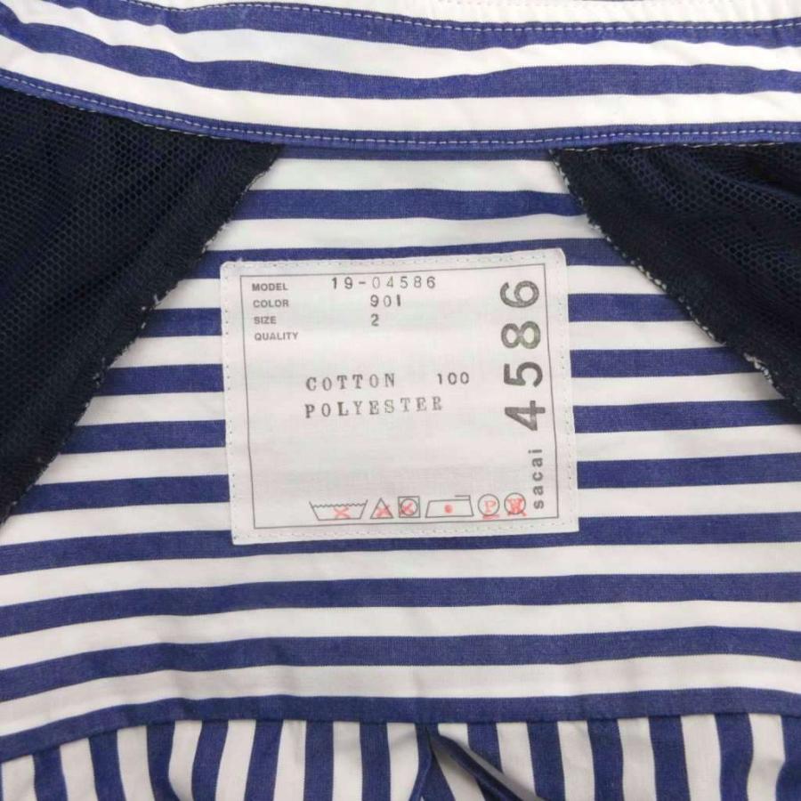 サカイ sacai フリルシャツ シアー切替 ストライプ 長袖 2 白 ホワイト