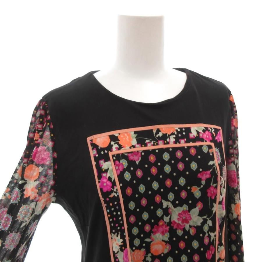 LEONARD（レオナール） ワンピース ひざ丈 七分袖 花柄 3 黒 ブラック