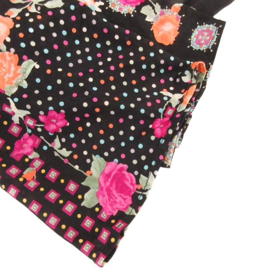 LEONARD（レオナール） ワンピース ひざ丈 七分袖 花柄 3 黒 ブラック