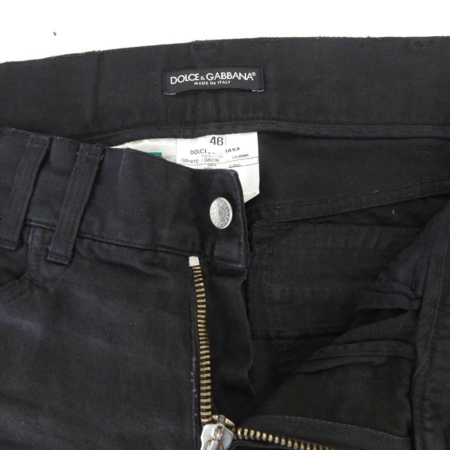 DOLCE&GABBANA ダメージ加工ブラックデニム　レザーメタルロゴ　黒 DOLCE&GABBANA（ドルチェ & ガッバーナ） メンズ ドルガバ ダメージ