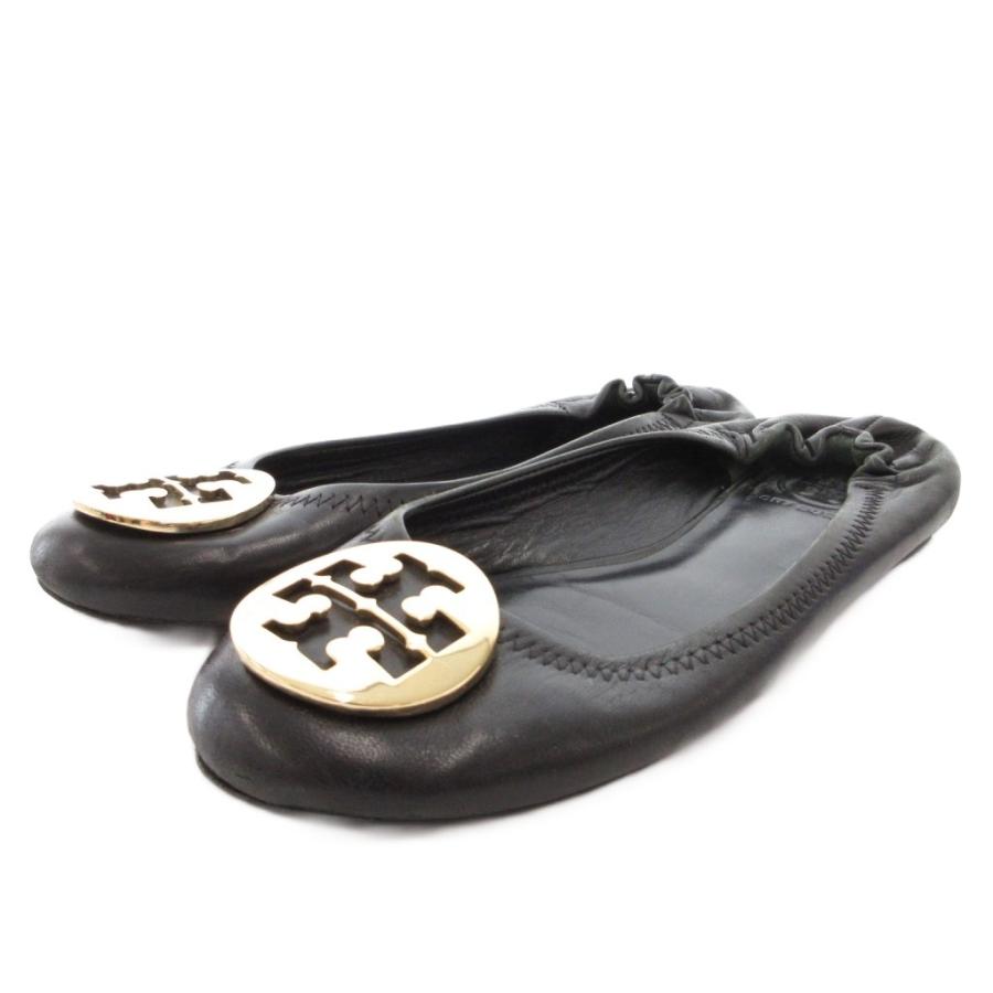 【美品】Tory Burchトリバーチ　フラットパンプス　ロゴプレート　ブラック TORY BURCH（トリーバーチ） フラットシューズ パンプス ロゴ プレート