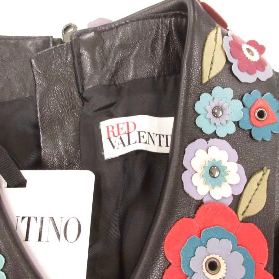 レッド ヴァレンティノ RED VALENTINO レザーワンピース 襟フラワー 