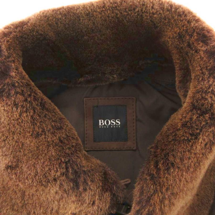 ヒューゴボス レザーコート ステンカラー フェイクファー ひざ丈 50 茶 ヒューゴボス HUGO BOSS レザーコート ステンカラー 牛革 フェイク