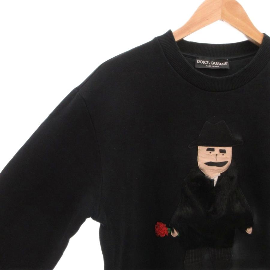 ドルチェ&ガッバーナ ドルガバ DOLCE&GABBANA スウェット トレーナー レザー ラムファー おじさん 長袖 46 黒 ブラック /FF ■GY62_2