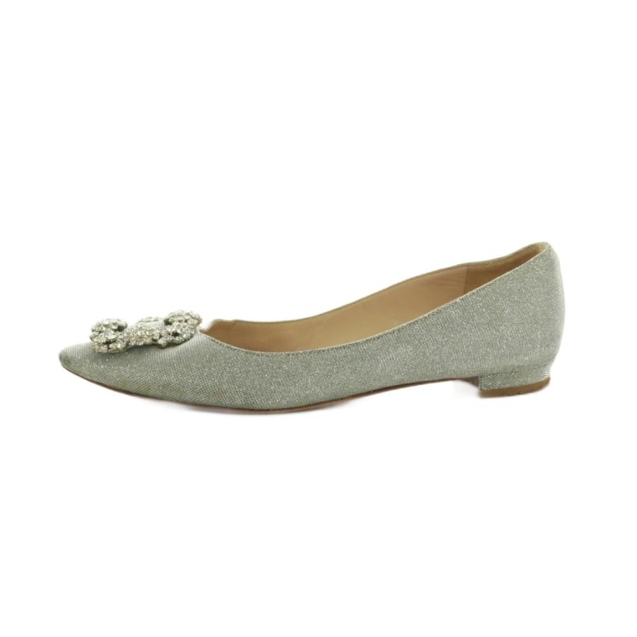 マノロブラニク MANOLO BLAHNIK パンプス ローヒール ビジュー装飾 ラメ 35.5 22.5cm グレー シルバーカラー /MI ■GY62 レディース_1