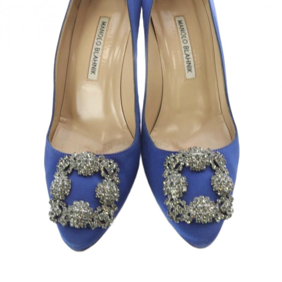 マノロブラニク MANOLO BLAHNIK ハンギシ サテン ビジュー パンプス 37