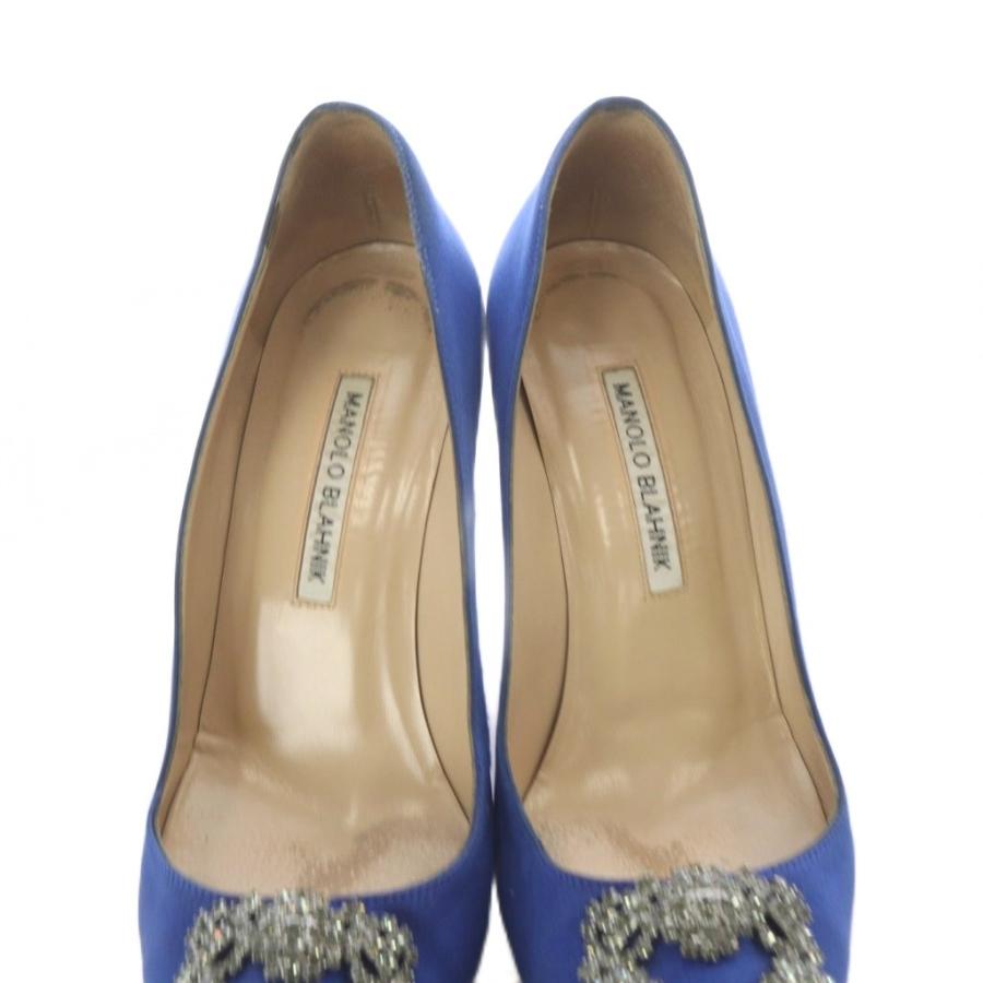 マノロブラニク MANOLO BLAHNIK ハンギシ サテン ビジュー パンプス 37 青 ブルー /SR ■GY62 レディース_4
