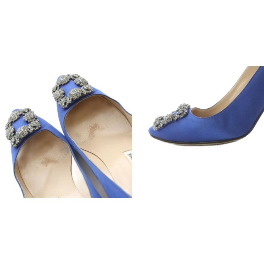 マノロブラニク MANOLO BLAHNIK ハンギシ サテン ビジュー パンプス 37 青 ブルー /SR ■GY62 レディース_7