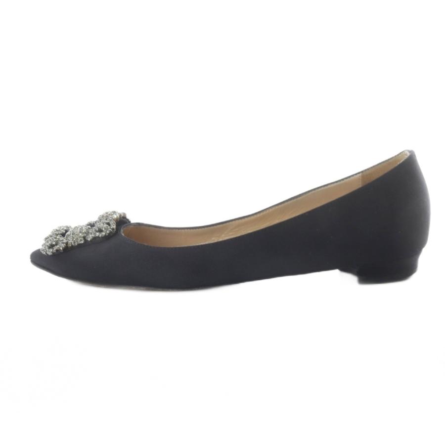マノロブラニク MANOLO BLAHNIK ハンギシ サテン ビジュー フラットシューズ パンプス 36 黒 ブラック /SR ■GY62 レディース_1