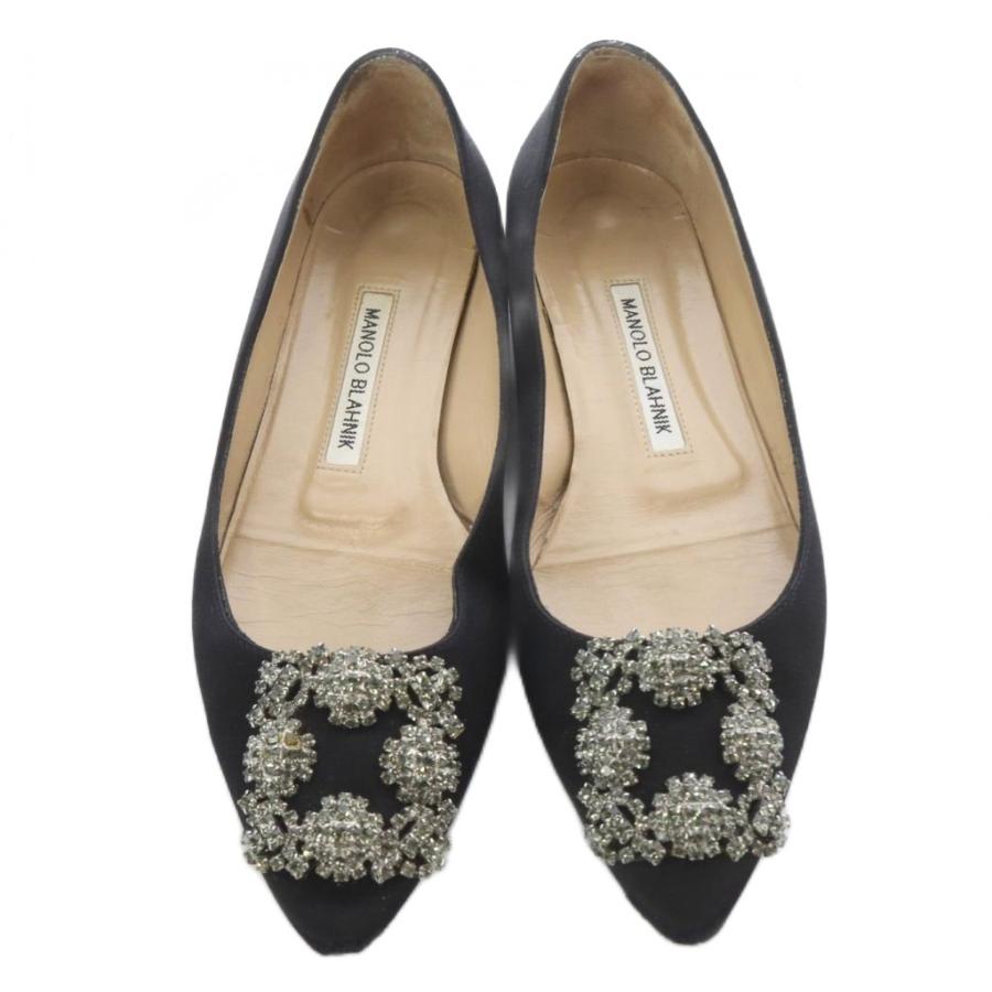 マノロブラニク MANOLO BLAHNIK ハンギシ サテン ビジュー フラットシューズ パンプス 36 黒 ブラック /SR ■GY62 レディース_2