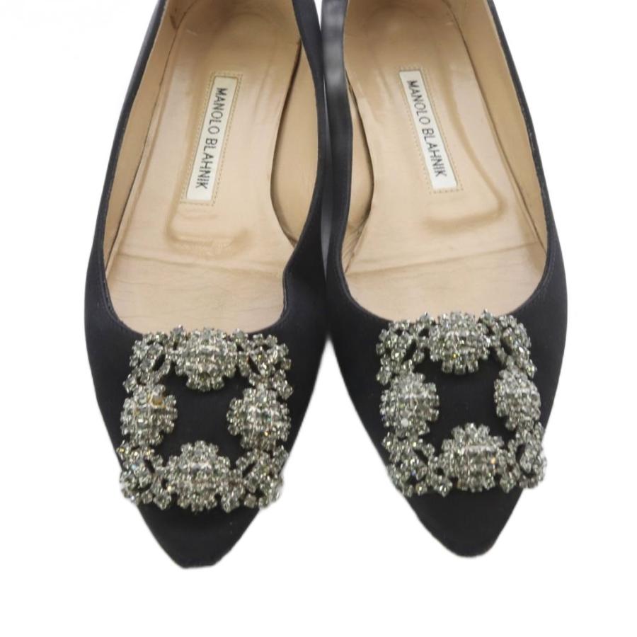 マノロブラニク MANOLO BLAHNIK ハンギシ サテン ビジュー フラットシューズ パンプス 36 黒 ブラック /SR ■GY62 レディース_3