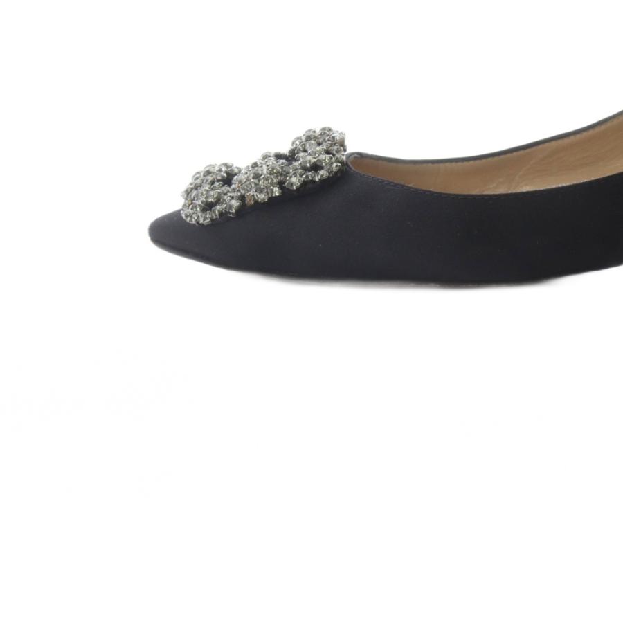 マノロブラニク MANOLO BLAHNIK ハンギシ サテン ビジュー フラットシューズ パンプス 36 黒 ブラック /SR ■GY62 レディース_5