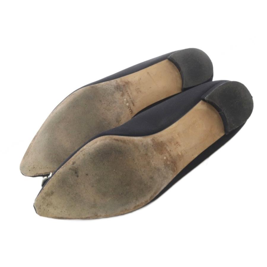 マノロブラニク MANOLO BLAHNIK ハンギシ サテン ビジュー フラットシューズ パンプス 36 黒 ブラック /SR ■GY62 レディース_6