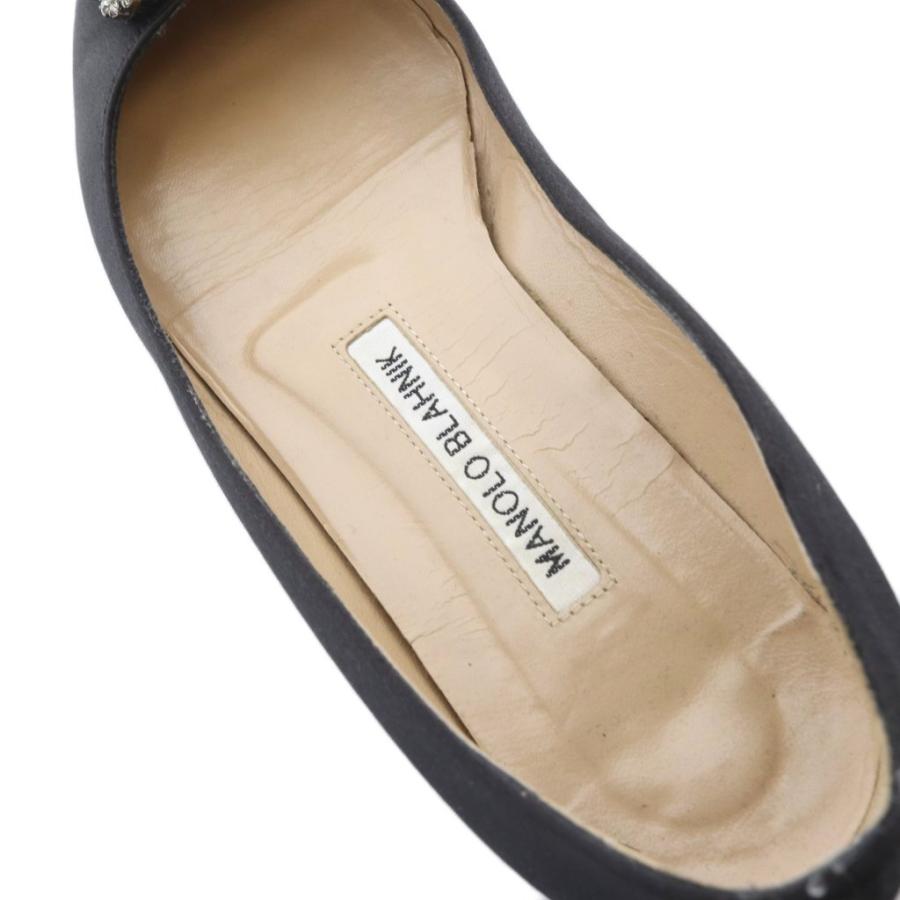 マノロブラニク MANOLO BLAHNIK ハンギシ サテン ビジュー フラットシューズ パンプス 36 黒 ブラック /SR ■GY62 レディース_7