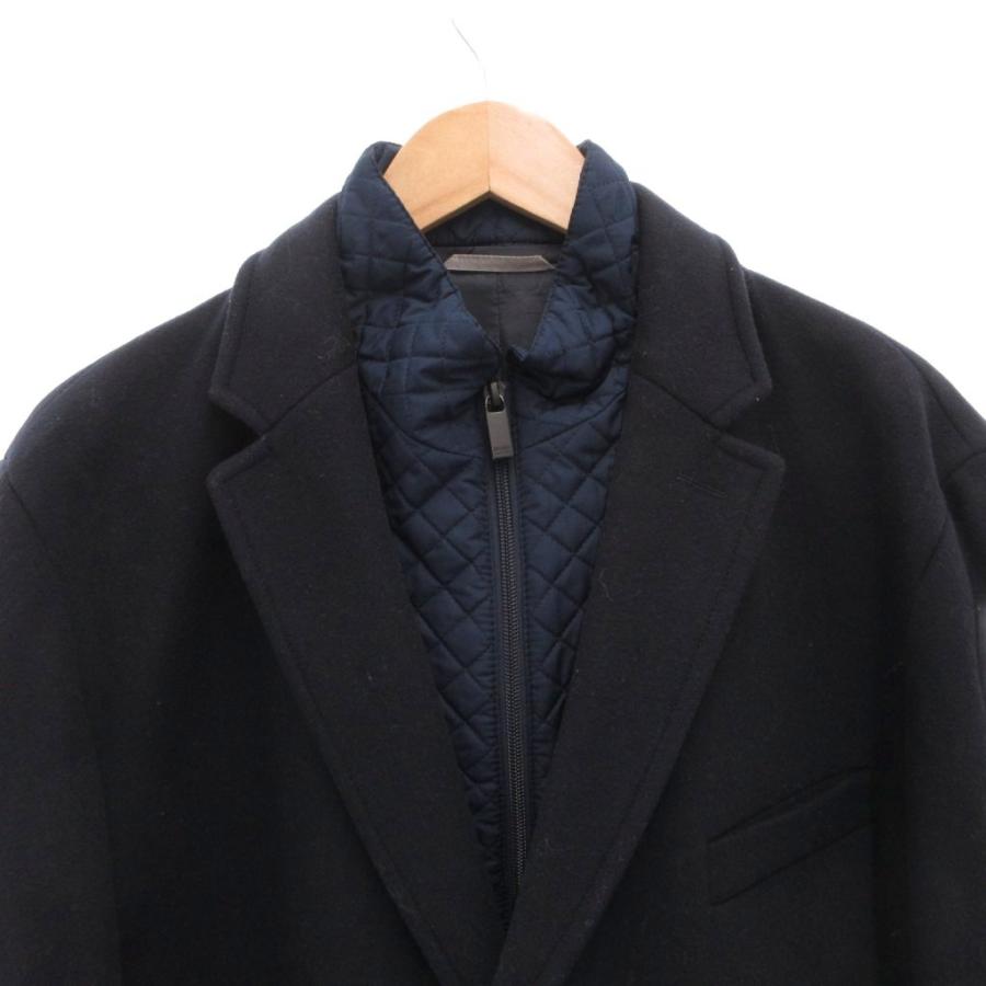 ヒューゴボス HUGO BOSS チェスターコート ライナー スタンドカラー キルティング ウール カシミヤ混 ロング 54 紺 ネイビー