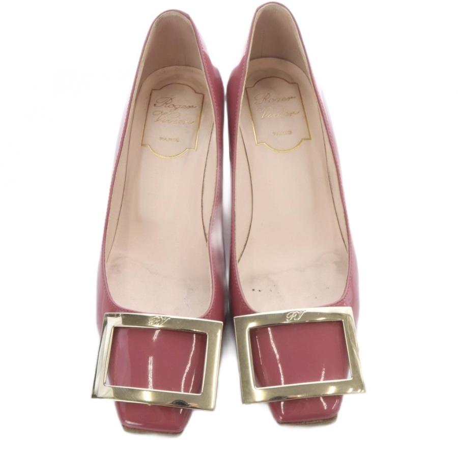 ロジェヴィヴィエ ROGER VIVIER バックル エナメルシューズ パンプス ハイヒール スクエアトゥ 34.5 ピンク /SR ■GY62 レディース
