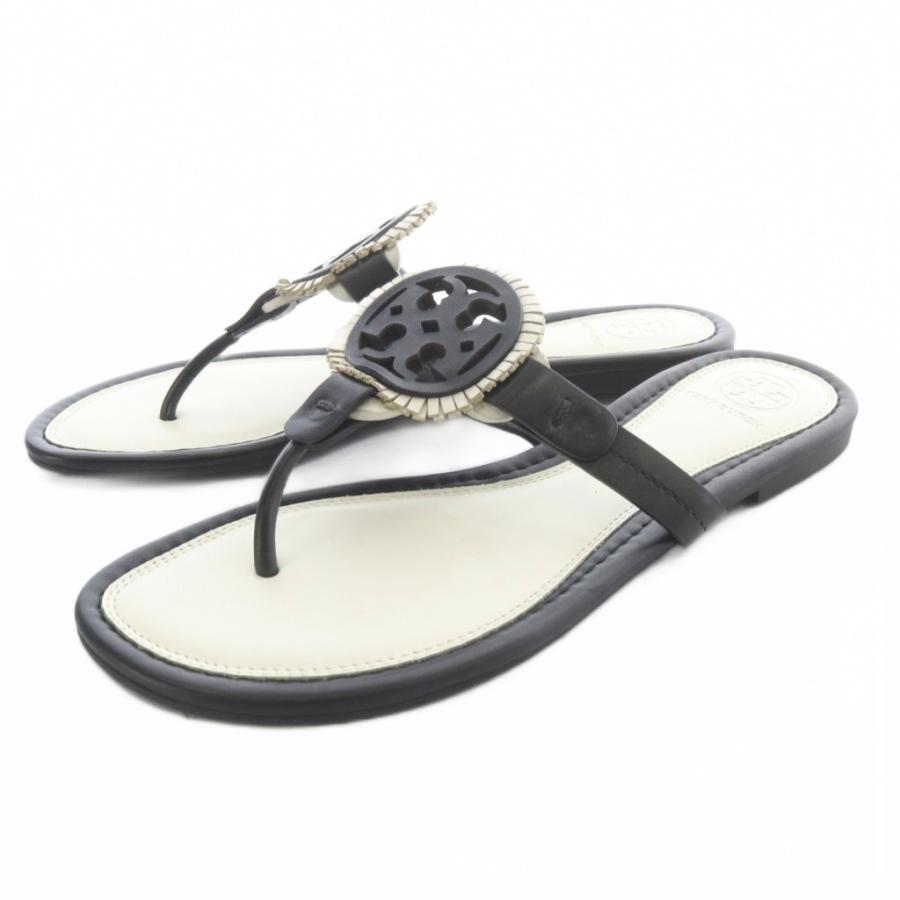 TORY BURCH（トリーバーチ） サンダル トング レザー ロゴ 7.5 黒
