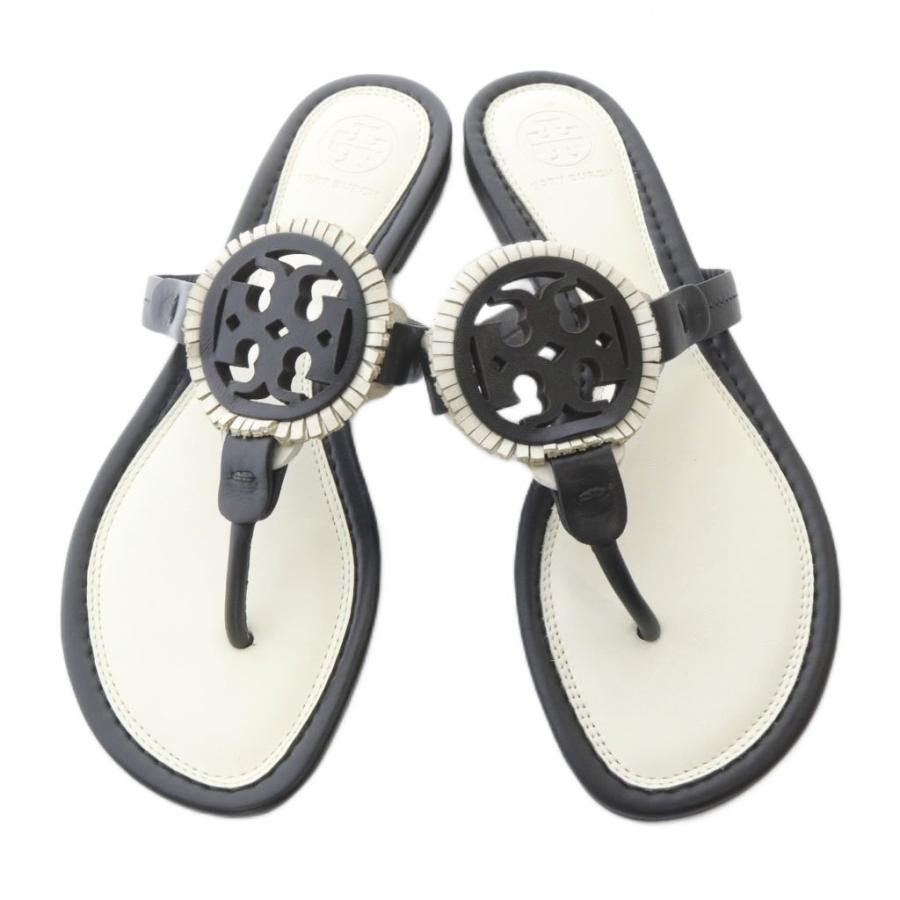 TORY BURCH（トリーバーチ） サンダル トング レザー ロゴ 7.5 黒