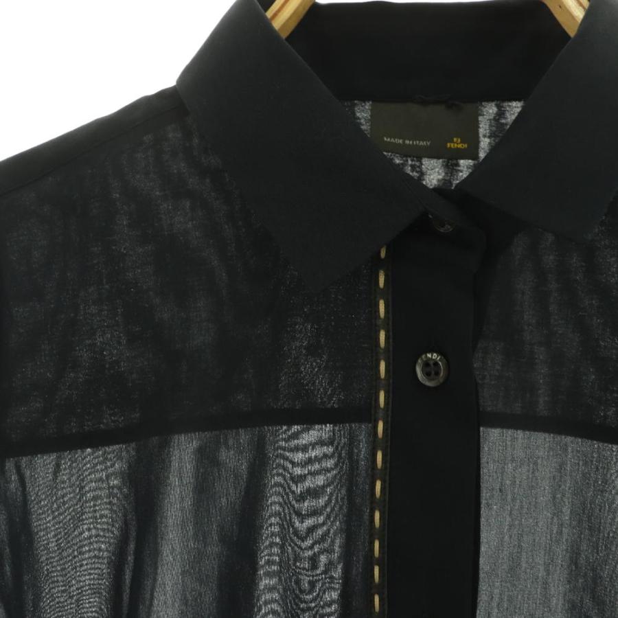 FENDI（フェンディ） シアーシャツ ブラウス 八分袖 42 ブラック /MY 