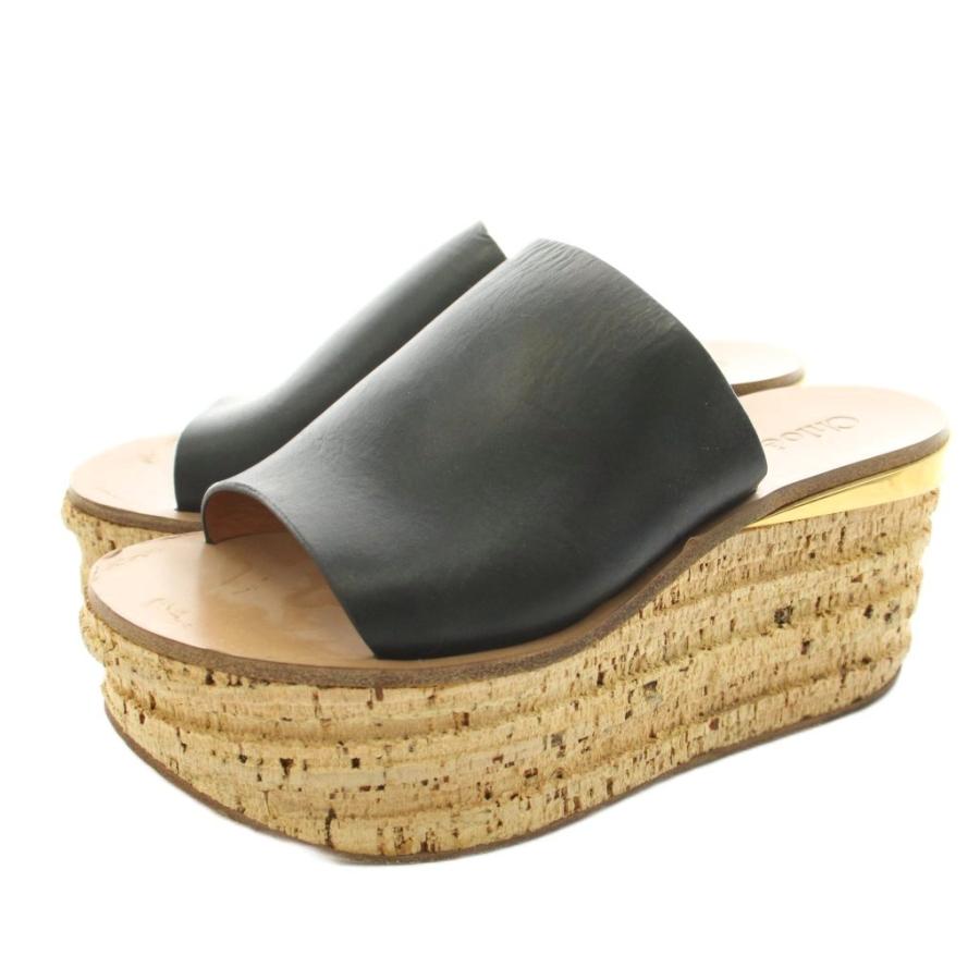 美品 chloe カミーユ サンダル レザー 厚底 コルクウェッジサンダル 黒 Chloe（クロエ） カミーユ サンダル ウェッジソール レザー 黒