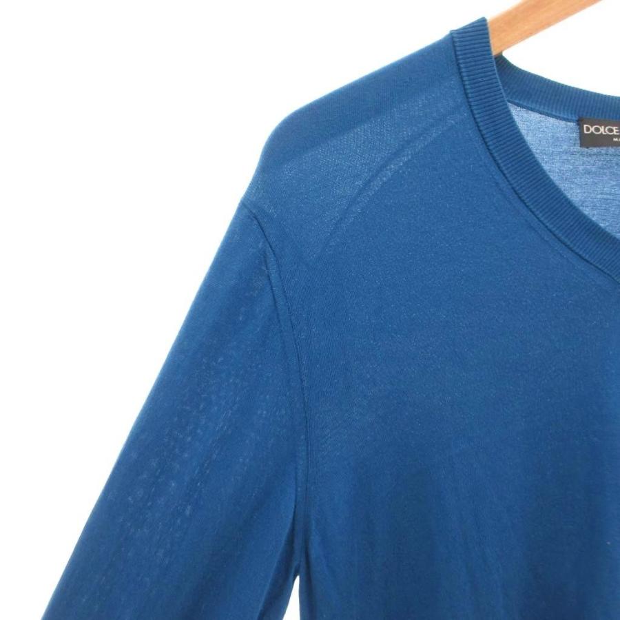 【極美品】ドルチェ＆ガッバーナ 100%シルク Vネックセーター ブルー 52 DOLCE&GABBANA（ドルチェ & ガッバーナ） ドルガバ シルクニット