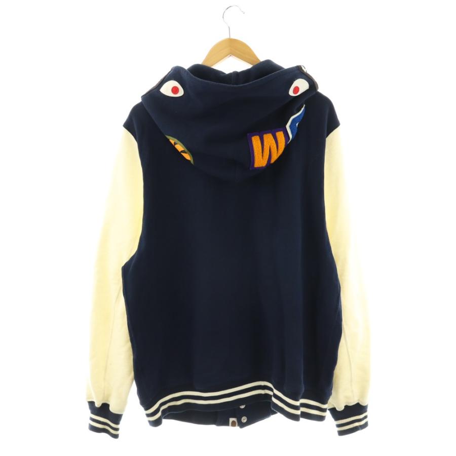 アベイシングエイプ A BATHING APE シャークスタジャン ブルゾン ジャケット XL 紺 アイボリー /CX ■GY62 メンズの画像