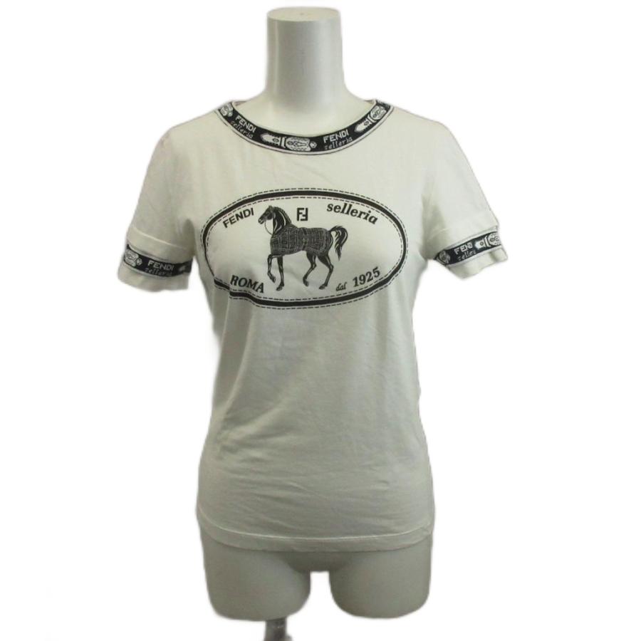 FENDI（フェンディ） Tシャツ 38 白 黒 ブラック 半袖 ラウンドネック 