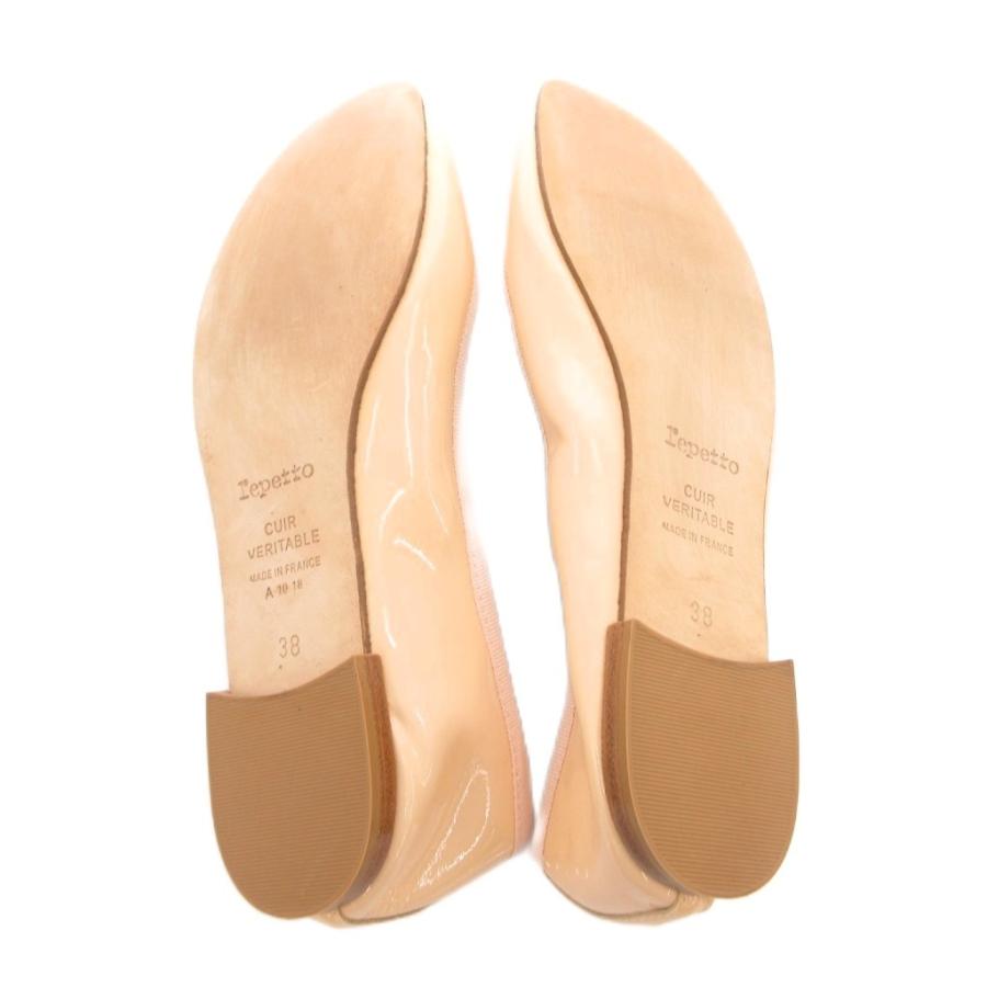 レペット Repetto エナメル バレエシューズ リボン 38 ベージュ /FF