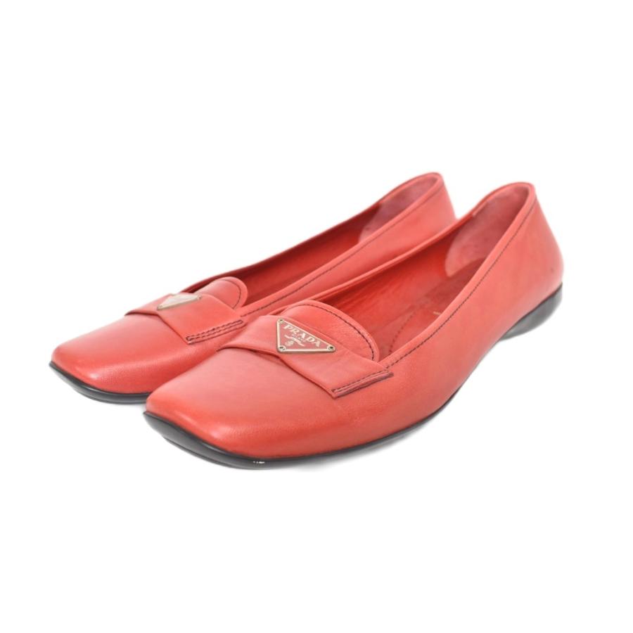 PRADA（プラダ） ローファー フラットシューズ スクエアトゥ 37 赤