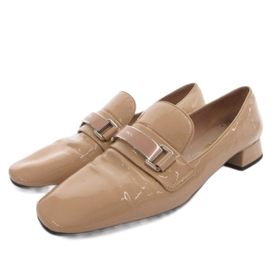 PRADA（プラダ） ローファー シューズ ストラップ ロゴ エナメル 37.5 