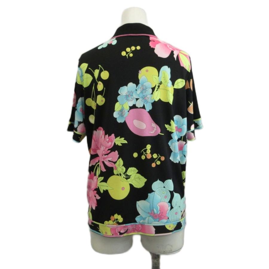 LEONARD SPORT レオナール ポロシャツ　サイズ42 XL 綿 レオナールスポーツ LEONARD SPORT ポロシャツ 42 黒 ブラック 花柄