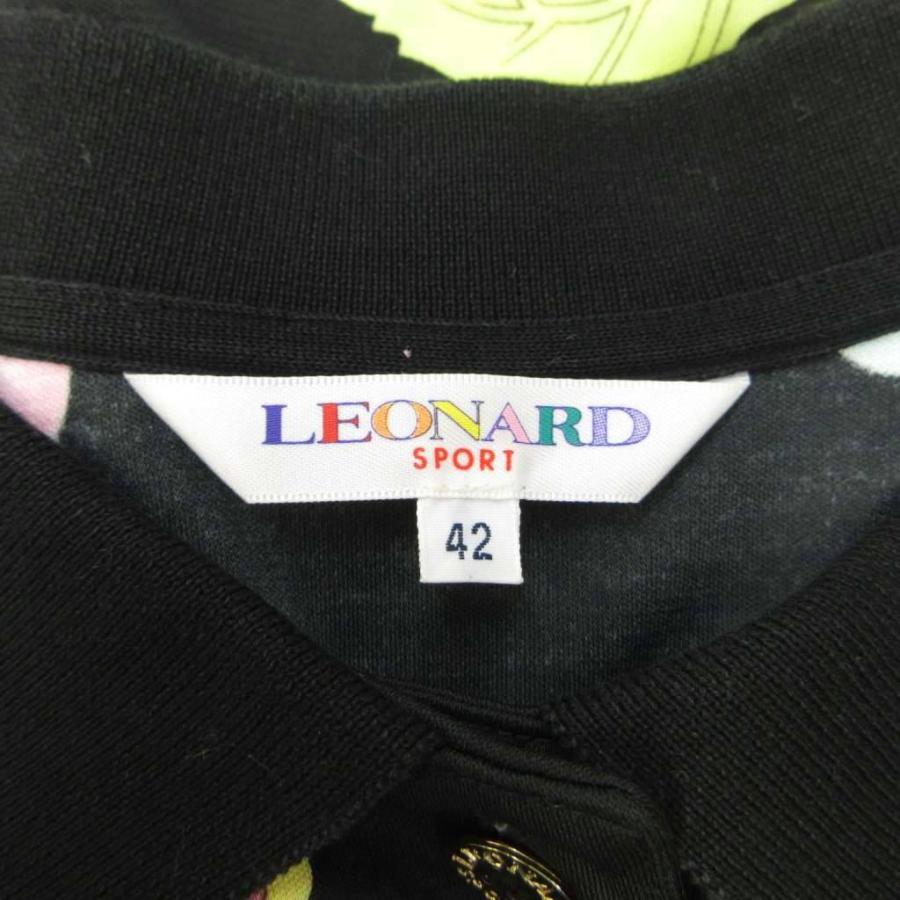 レオナールスポーツ LEONARD SPORT ポロシャツ 42 黒 ブラック 花柄