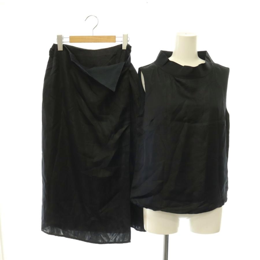 マックスマーラ MAX MARA トップス カットソー ノースリーブ ペイズリー シルク混 ラップスカート ロング セットアップ 42 ブラック /HK ■
