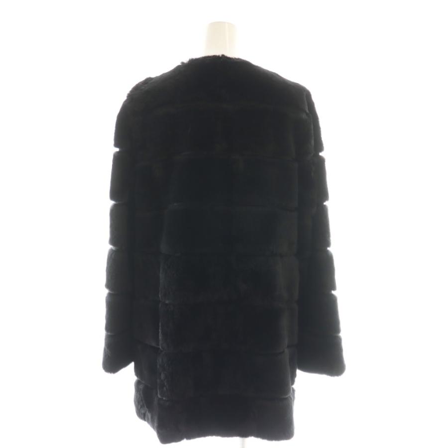 GNA ラビットファー コート 毛皮 ノーカラー ミドル S 黒 ブラック /AT