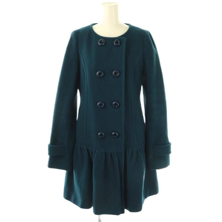 【中古】バーバリーブルーレーベル コート ダブル ノーカラー フリルギャザー 裏地チェック ウール 38 BURBERRY BLUE LABEL（バーバリーブルーレーベル） コート ダブル ノー