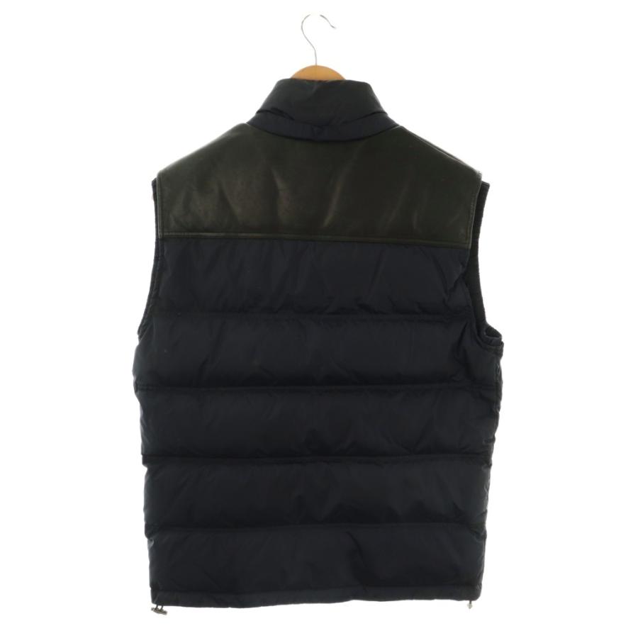 GUCCI（グッチ） ダウンベスト 切替 レザー ロゴ ワッペン 44 ネイビー
